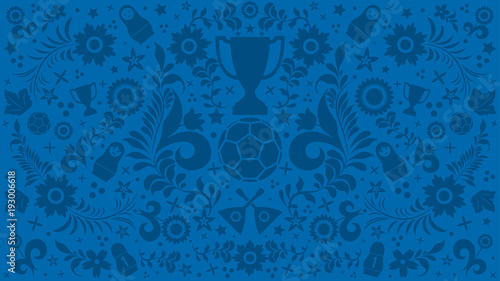 Background with russian patterns and elements. Football 2018. Vector illustration