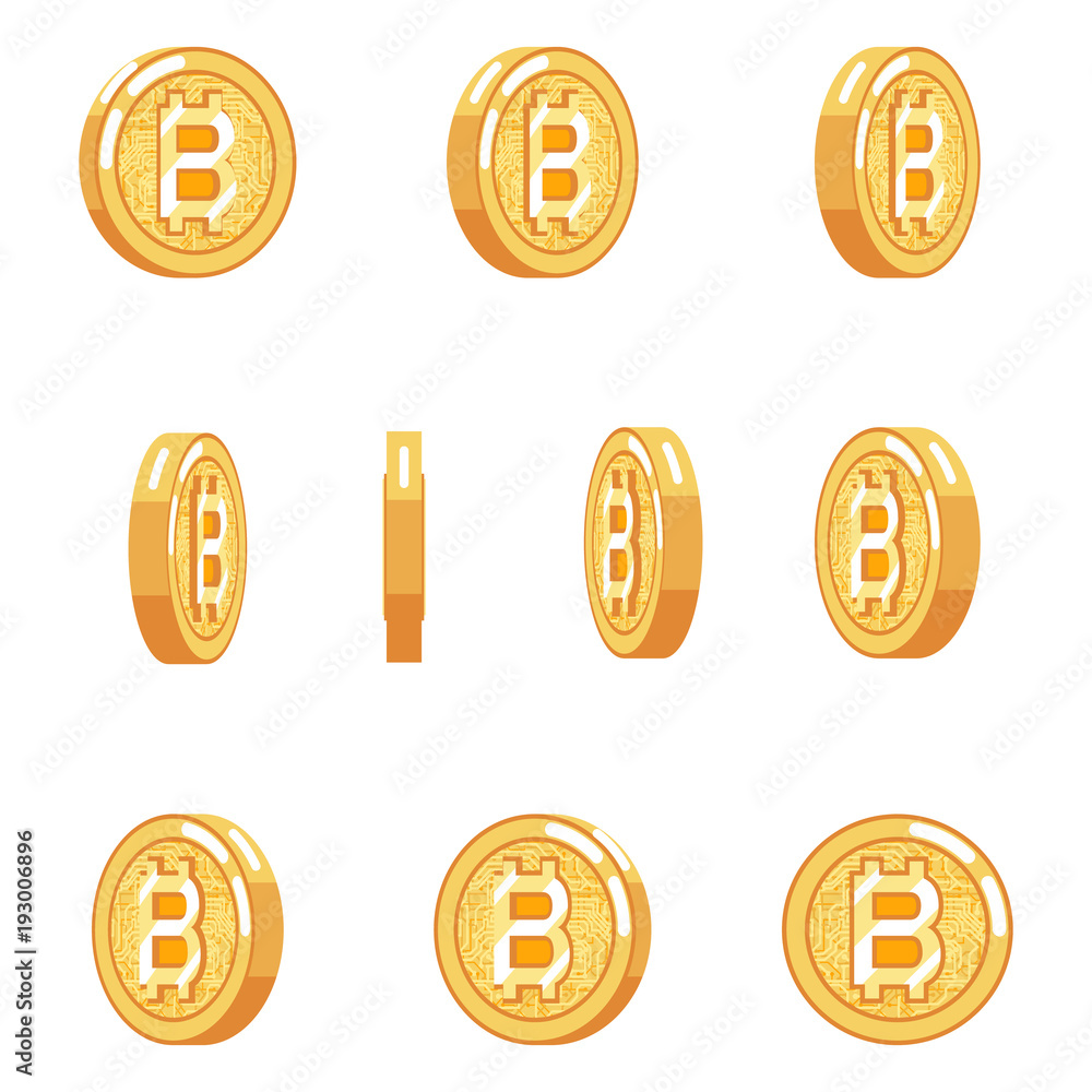 Bitcoin rotation animation coin technology digital money internet currency isolated icons set flat design vector illustration Bitcoin rotation animation coin technology digital money internet currency isolated icons set flat design vector illustration