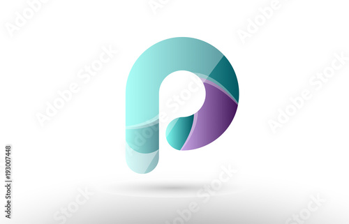 Fototapeta Naklejka Na Ścianę i Meble -  3d letter p green purple alphabet logo icon company design