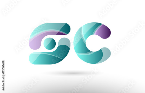 3d letter sc s c green purple alphabet logo icon company design