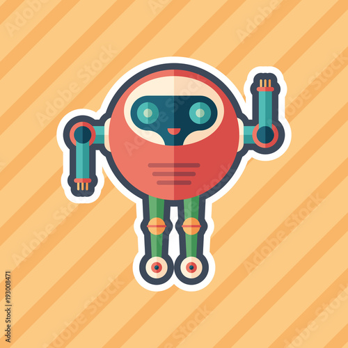 Robot astronaut sticker flat icon with color background.