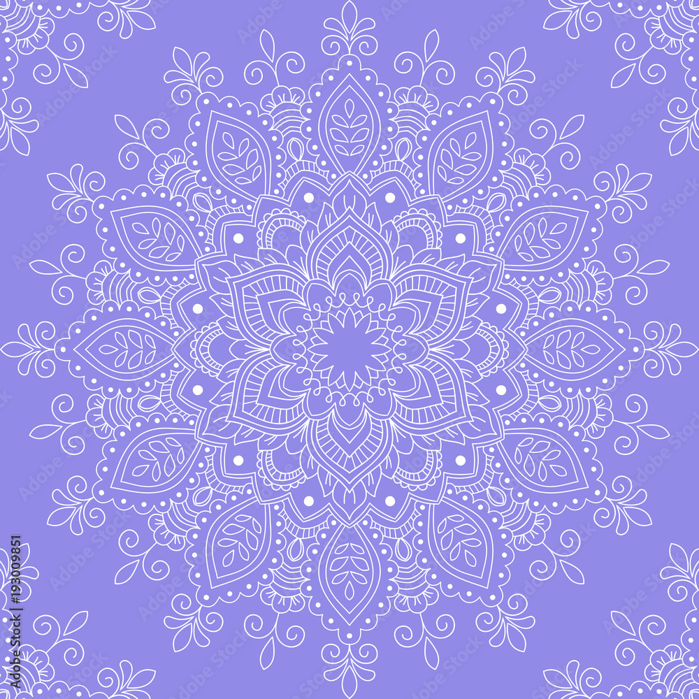 Seamless pattern with mandala ornament. Hand drawn vector illustration