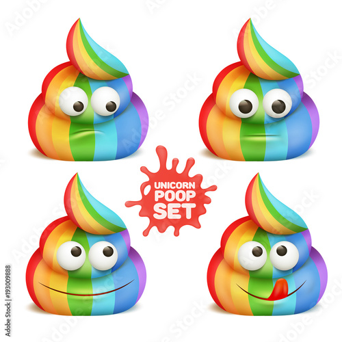Unicorn poop emoji cartoon character stickers.