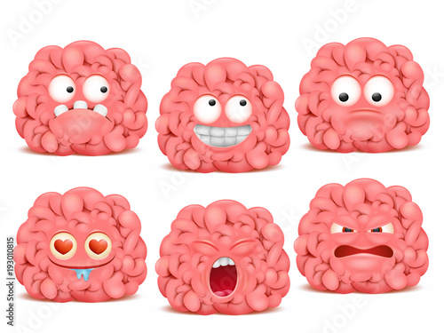 Set of brain cartoon emoji character