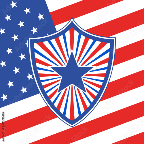 Shield in American flag style. Vector illustration