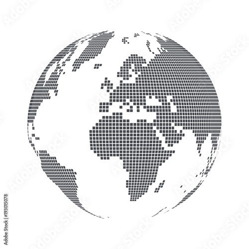 Globe shape, World map with square dots. Vector illustration