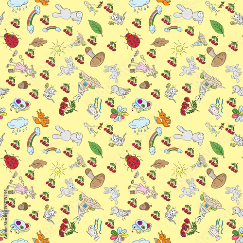 childrens color seamless pattern in sketch style yellow background