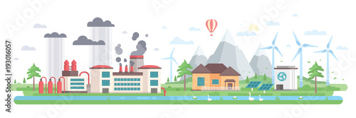 Air and water pollution - modern flat design style vector illustration