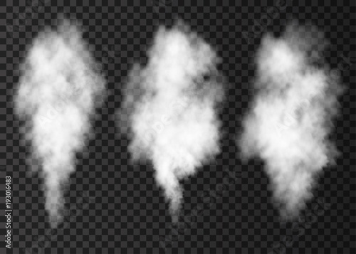 White smoke puff collection isolated on transparent background.