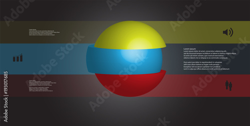 3D illustration infographic template with ball sliced to three parts and stacked with shifted elements