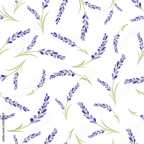 Fototapeta Naklejka Na Ścianę i Meble -  Seamless lavender flowers pattern on white background.