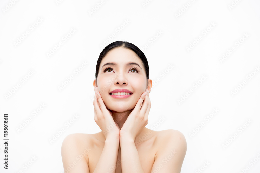 Young beauty Asian face, beautiful woman isolated over white background. Healthcare and Skincare concept Young beauty Asian face, beautiful woman isolated over white background. Healthcare and Skincare concept