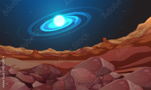 Space background with brown land