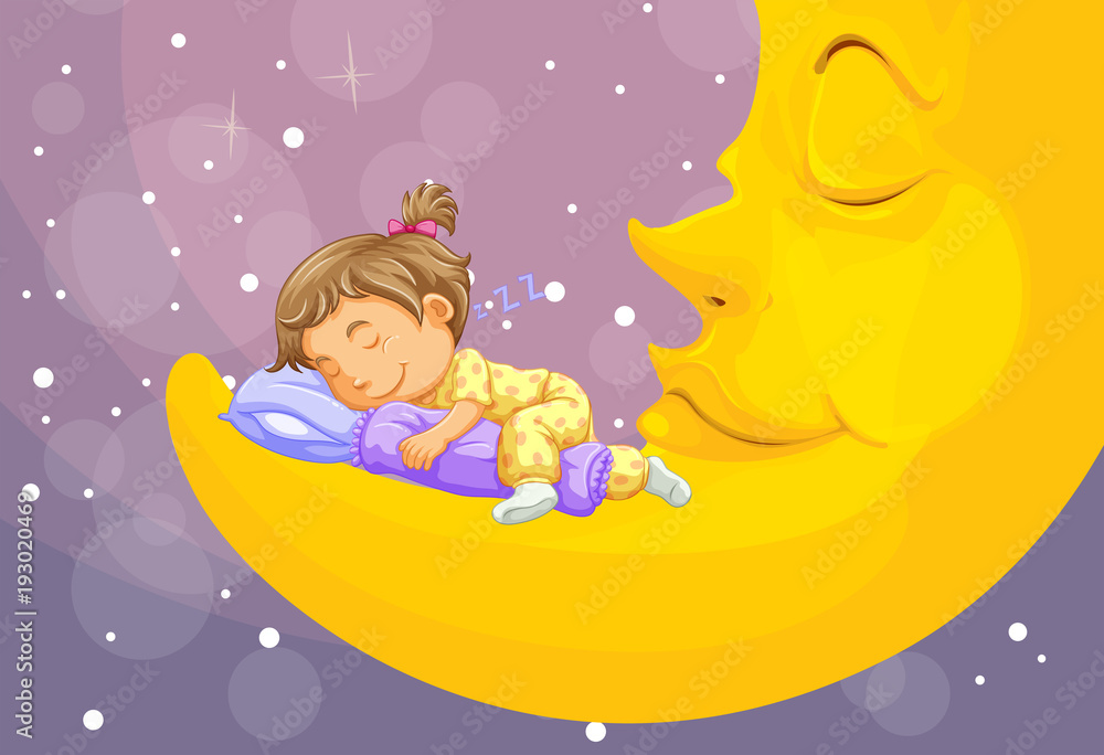 Fototapeta Mała dziewczynka śpi na księżycu