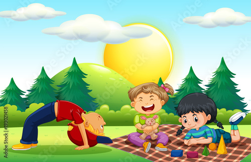 Three kids playing in the park