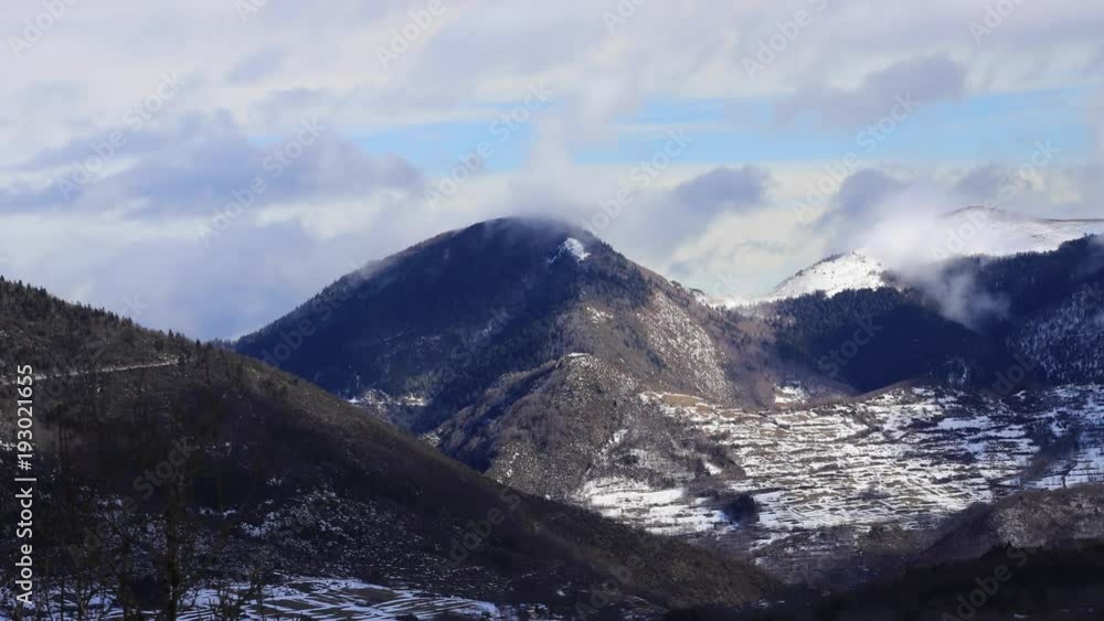 Time lapse of Pyrenean mountain in winter, Aude in south of France