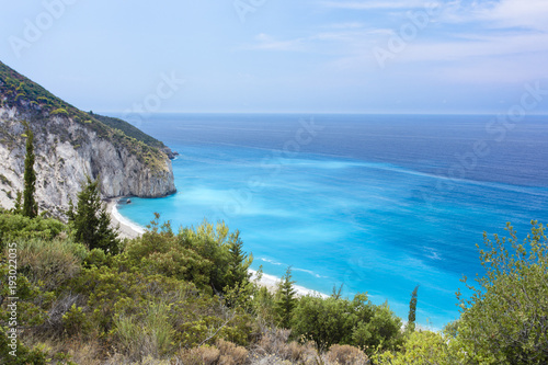 Turquoise waters of Milos Beach at Lefkada Island, Greece, located at the Ionian Sea
