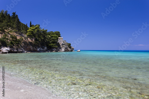 Turquoise waters of Agios Ioannis Beach of Lefkada  Greece  located at the Ionian Sea.