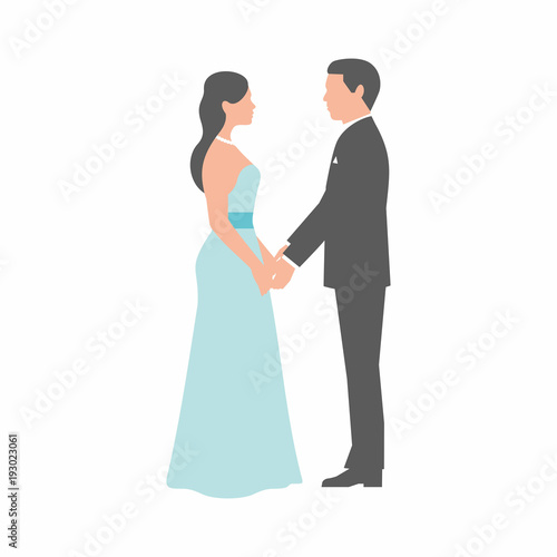 Fototapeta Naklejka Na Ścianę i Meble -   Bride and groom holding hands on white background