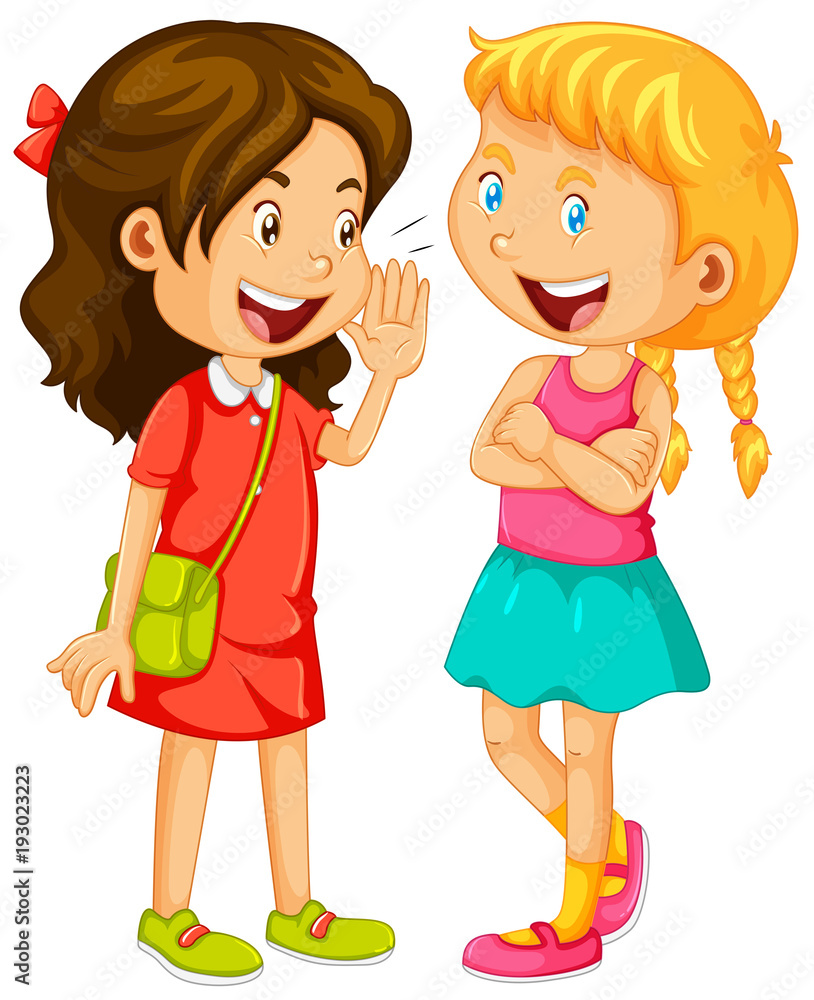 Two girls gossipping on white background Two girls gossipping on white background