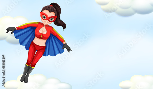 Female superhero flying in sky