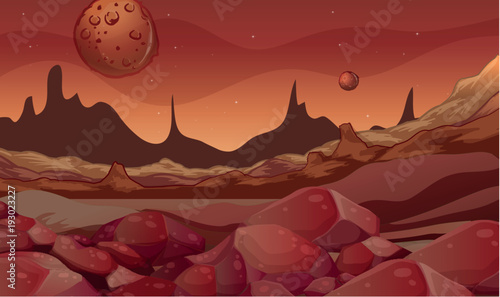 Background scene with red planet
