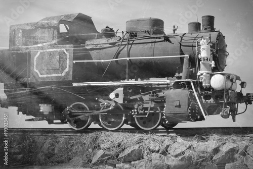 Black and white photo of the old Soviet train