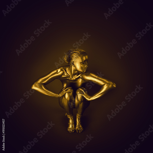 Golden lady on dark background © honored