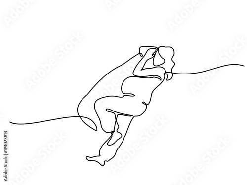 Continuous line drawing. Happy pregnant woman sleeping with special pillow, silhouette picture. Vector illustration