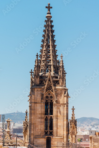 The Cathedral of the Holy cross and Saint Eulalia. The Cathedral was built in Gothic style from 13th to 15th century in the Gothic quarter of Barcelona photo