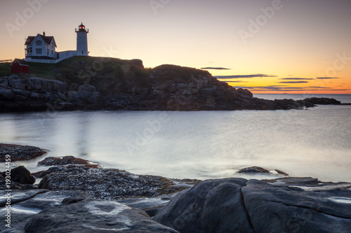 Nubble Lighthouse at sunrise, Cape Neddick, Maine, USA