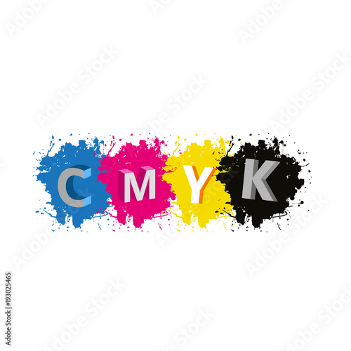 Vector - 3d CMYK letters with paint splash background
