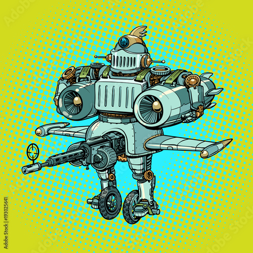 ridiculous funny battle military robot in retro style