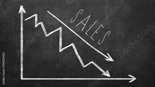 Decreasing graph and sales word drawn on blackboard