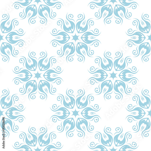 Blue floral seamless pattern on white background