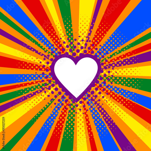 Rainbow or Pride flag. LGBT banner. Vector illustration in pop art retro comic style