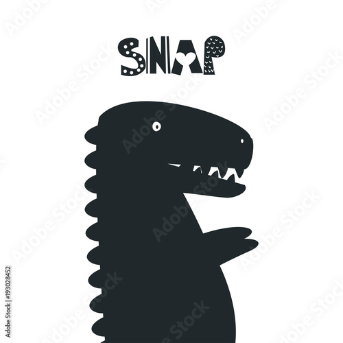 Funny hand drawn dinosaur with quote. Vector illustration.