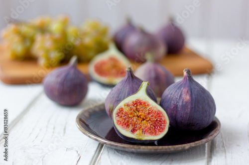Half of fig fruit on a brow...