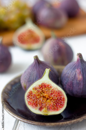 Half of fig fruit on a brow...