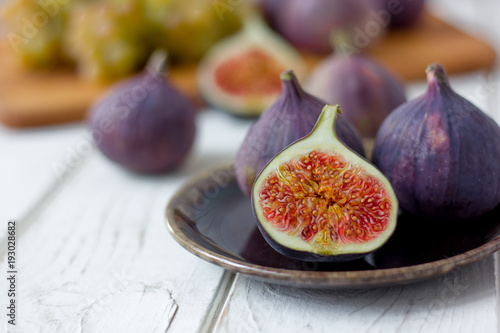 Half of fig fruit on a brow...
