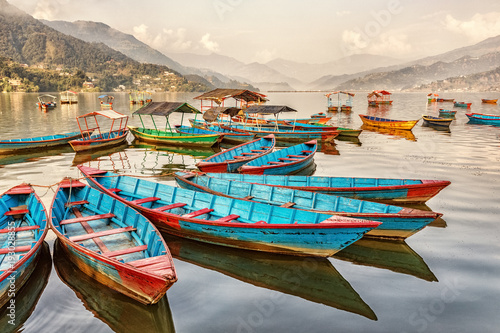 Boats on Lake Fewa, Pokhara, Nepal photo