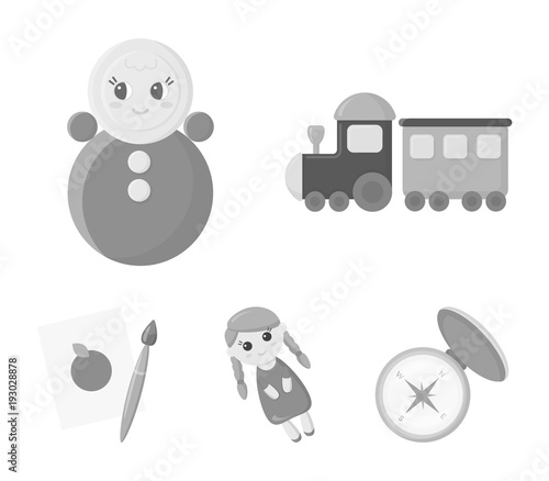 Train.kukla, picture.Toys set collection icons in monochrome style vector symbol stock illustration web.