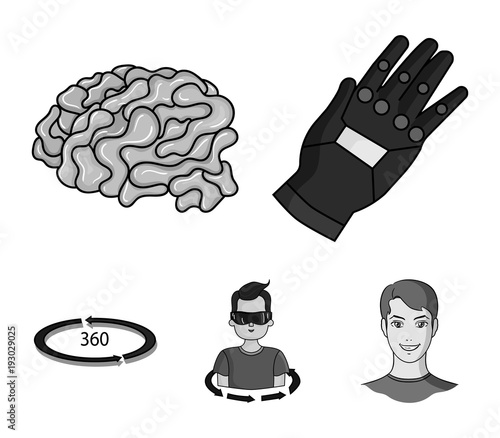 Technology, innovation, man, complemented .Virtual reality set collection icons in monochrome style vector symbol stock illustration web.