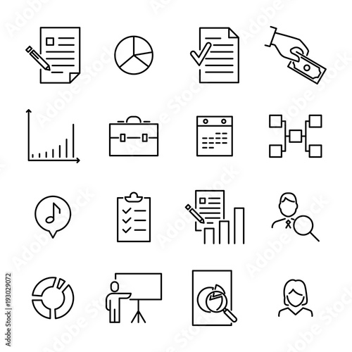 Modern outline style management icons collection