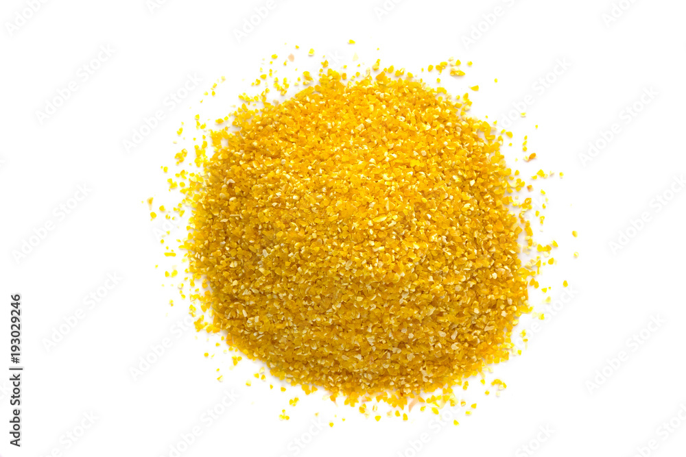 Pile of corn cereal on a white background. Corn cereals close-up isolated on white background. Pile of corn cereal on a white background. Corn cereals close-up isolated on white background.