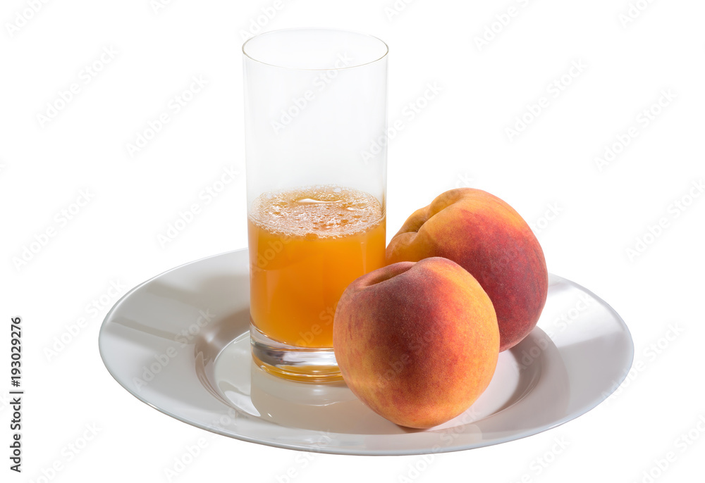 Fresh peaches, Peach juice. Are isolated on a white background. Fresh peaches, Peach juice. Are isolated on a white background.