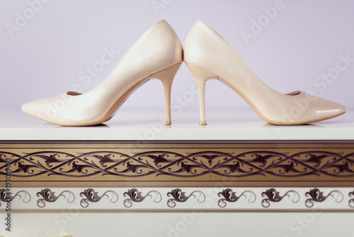 Bride's high heel shoes. Elegant bride shoes photo