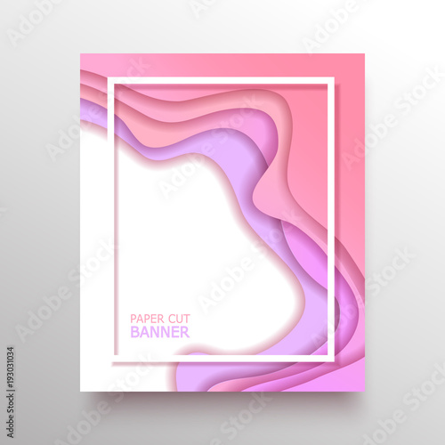 Red Paper Cut Pink Wave Shapes. Layered curve Origami design for business presentations, flyers, posters. Vector