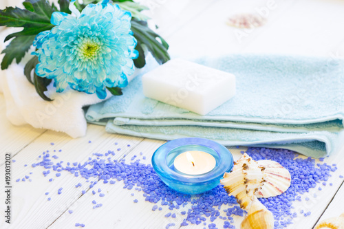 Spa concept with a blue flower