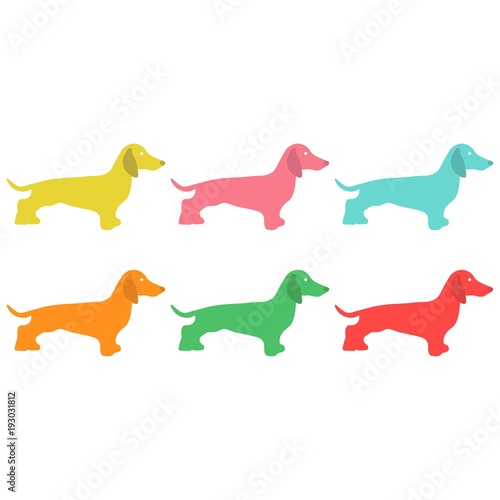 six colorful silhouettes of a Dachshund © sa6kaa